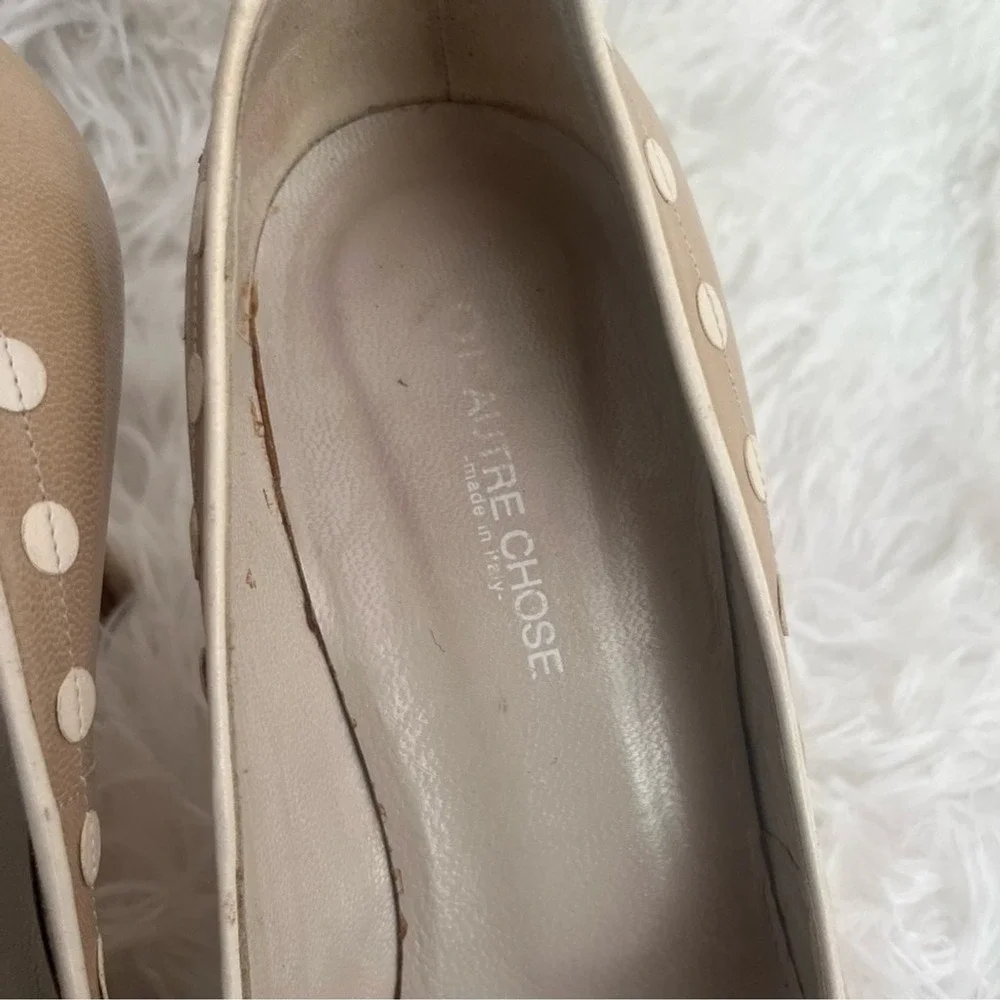 L'Autre Chose Tan Leather Peep Toe Polka Dot Studded Heels Pumps US 7.5‎ 37.5